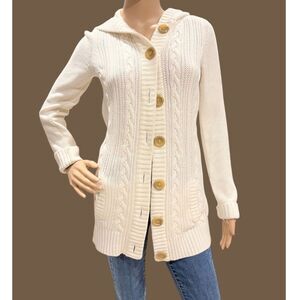 KIRRA Cream Color Button Up Hooded Cable Knit Sweater Sz L